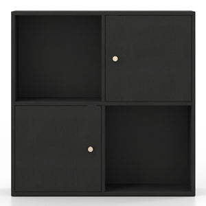4-Cube Bookcase 3-Tier Bookshelf with Dual Anti-Tipping Kits and 2 Cabinets-Black