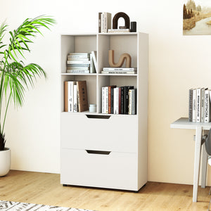 4-Cube Bookcase with 2 Drawers 51 inch 5-Tier Tall Freestanding Bookshelf-White