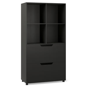 4-Cube Bookcase with 2 Drawers 51 inch 5-Tier Tall Freestanding Bookshelf-Black