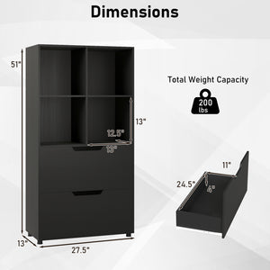 4-Cube Bookcase with 2 Drawers 51 inch 5-Tier Tall Freestanding Bookshelf-Black