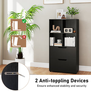 4-Cube Bookcase with 2 Drawers 51 inch 5-Tier Tall Freestanding Bookshelf-Black