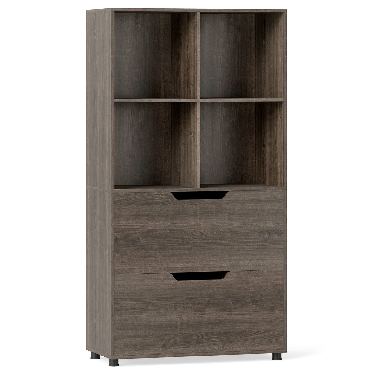 4-Cube Bookcase with 2 Drawers 51 inch 5-Tier Tall Freestanding Bookshelf-Gray