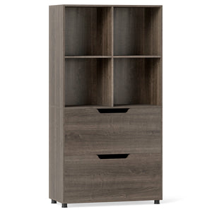 4-Cube Bookcase with 2 Drawers 51 inch 5-Tier Tall Freestanding Bookshelf-Gray