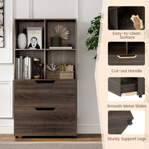 4-Cube Bookcase with 2 Drawers 51 inch 5-Tier Tall Freestanding Bookshelf-Gray