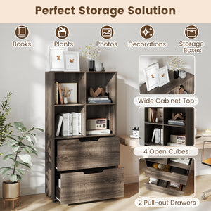 4-Cube Bookcase with 2 Drawers 51 inch 5-Tier Tall Freestanding Bookshelf-Gray
