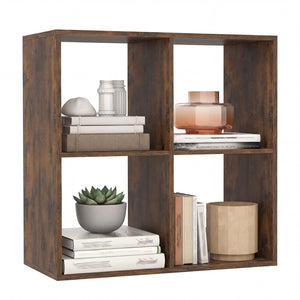4 Cube Bookshelf with Back Guardrail for Living Room Bedroom-Coffee
