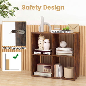 4 Cube Bookshelf with Back Guardrail for Living Room Bedroom-Coffee