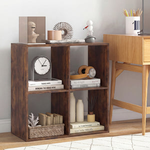 4 Cube Bookshelf with Back Guardrail for Living Room Bedroom-Coffee