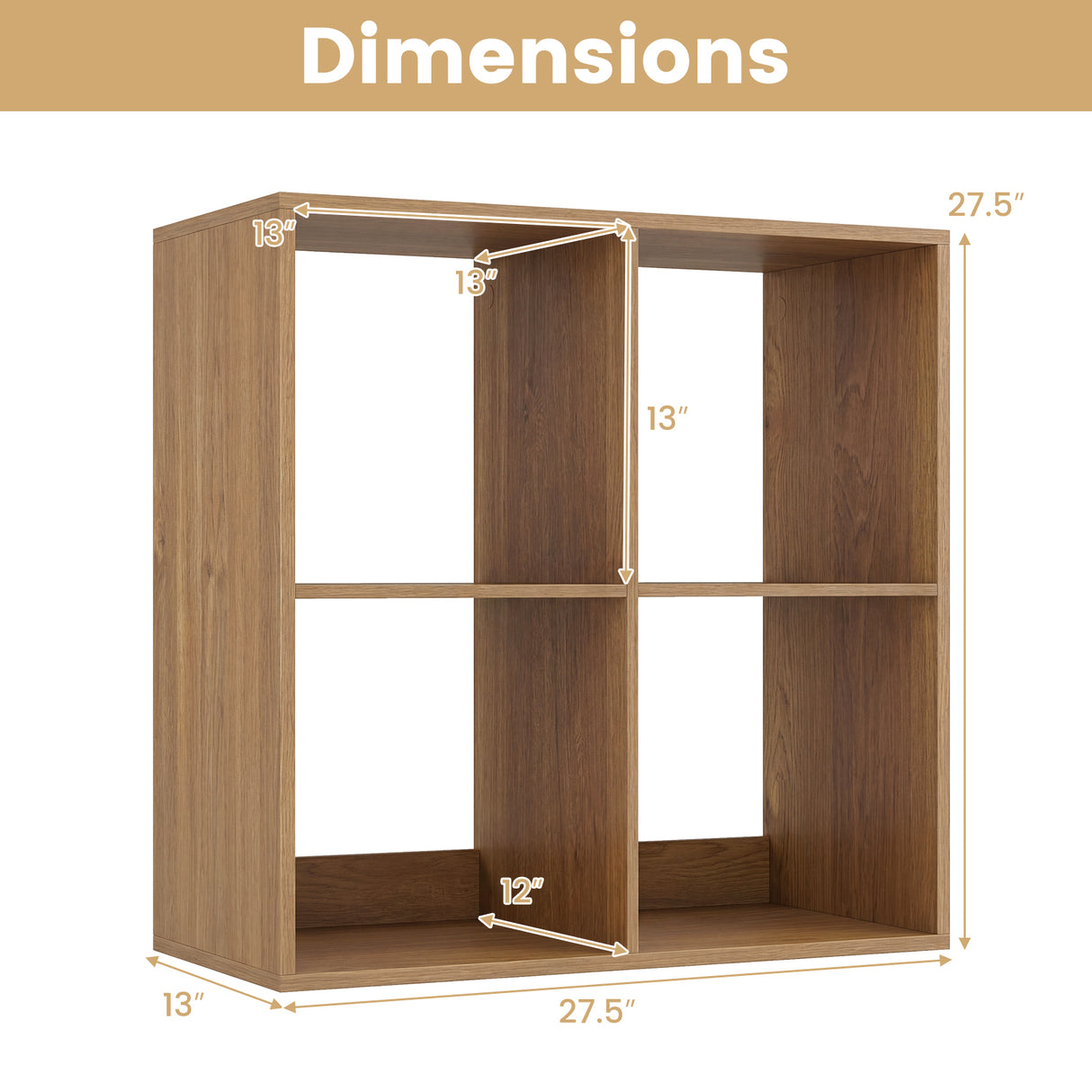 4 Cube Bookshelf with Back Guardrail for Living Room Bedroom-Natural