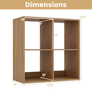 4 Cube Bookshelf with Back Guardrail for Living Room Bedroom-Natural