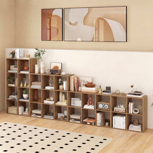 4 Cube Bookshelf with Back Guardrail for Living Room Bedroom-Natural