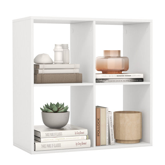 4 Cube Bookshelf with Back Guardrail for Living Room Bedroom-White