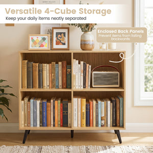 4-Cube Wooden Bookshelf Bookcase with 5 Metal Legs for Home-Natural