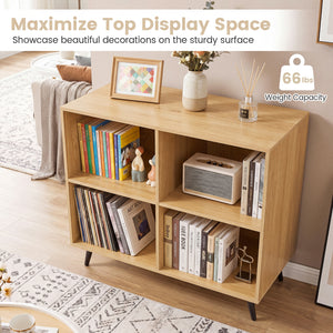 4-Cube Wooden Bookshelf Bookcase with 5 Metal Legs for Home-Natural
