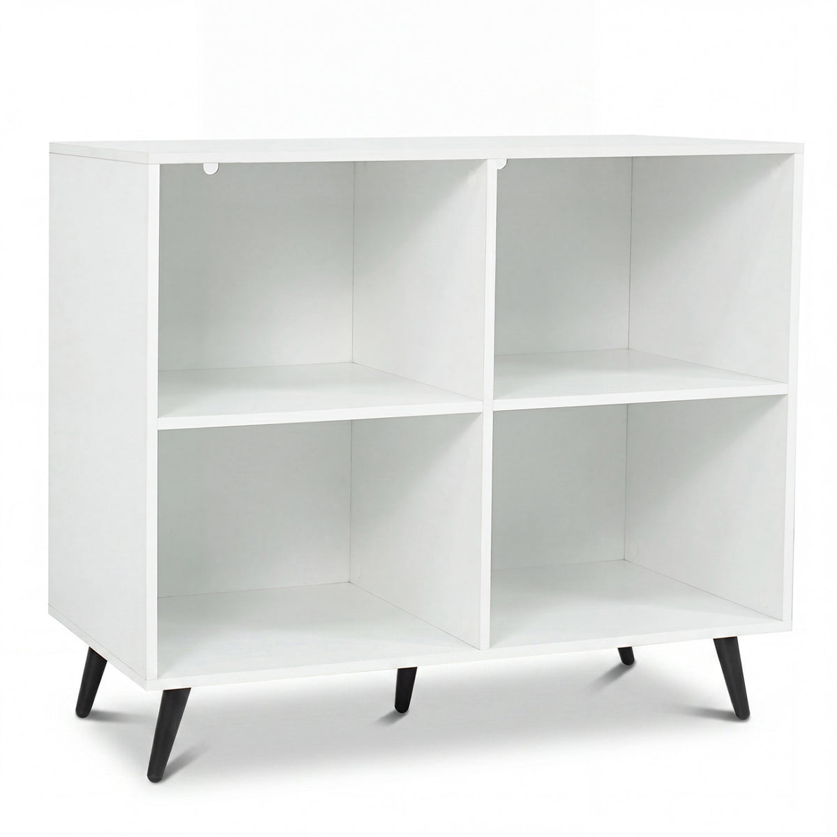 4-Cube Wooden Bookshelf Bookcase with 5 Metal Legs for Home-White
