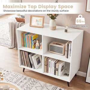4-Cube Wooden Bookshelf Bookcase with 5 Metal Legs for Home-White
