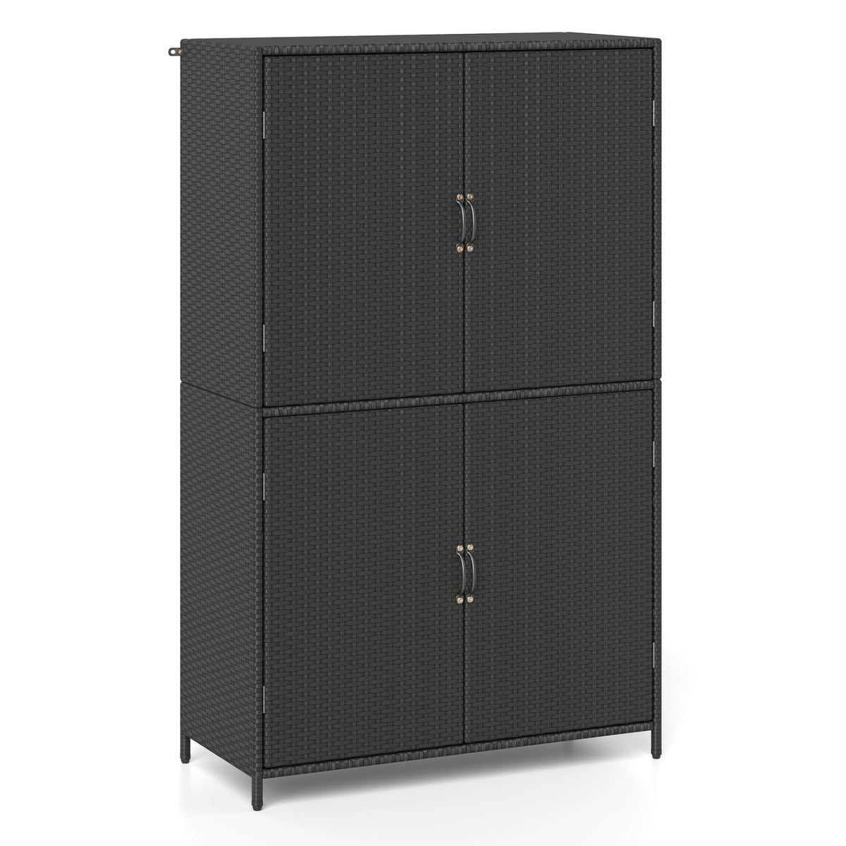 4-Door Rattan Vertical Storage Shed with Adjustable Shelves-Black