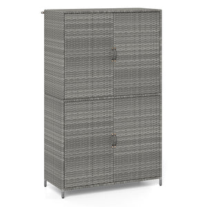 4-Door Rattan Vertical Storage Shed with Adjustable Shelves-Gray