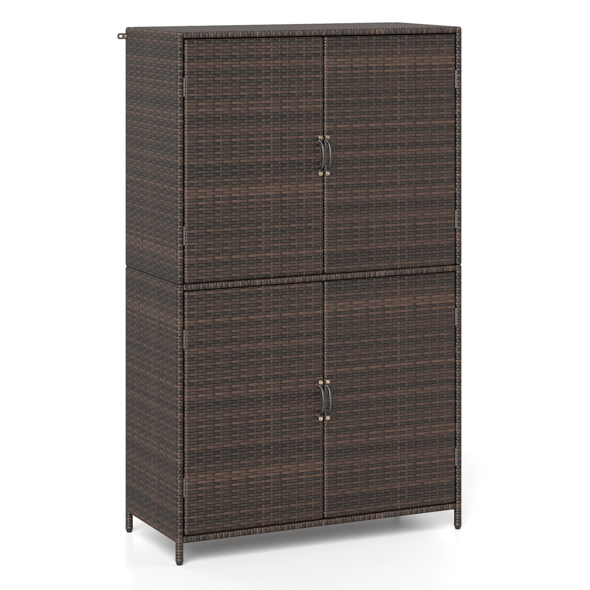 4-Door Rattan Vertical Storage Shed with Adjustable Shelves-Brown