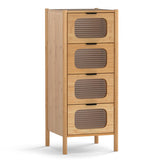 4-Drawer Dresser Bamboo Storage Cabinet with Fluted Tempered Glass Drawers-Natural