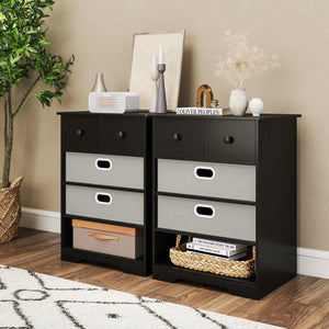 4-Drawer Dresser Modern Chest Storage Organizer with Open Shelves-Black