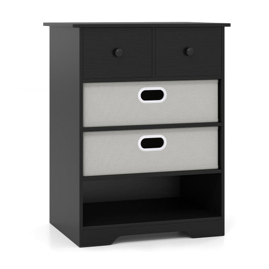 4-Drawer Dresser Modern Chest Storage Organizer with Open Shelves-Black