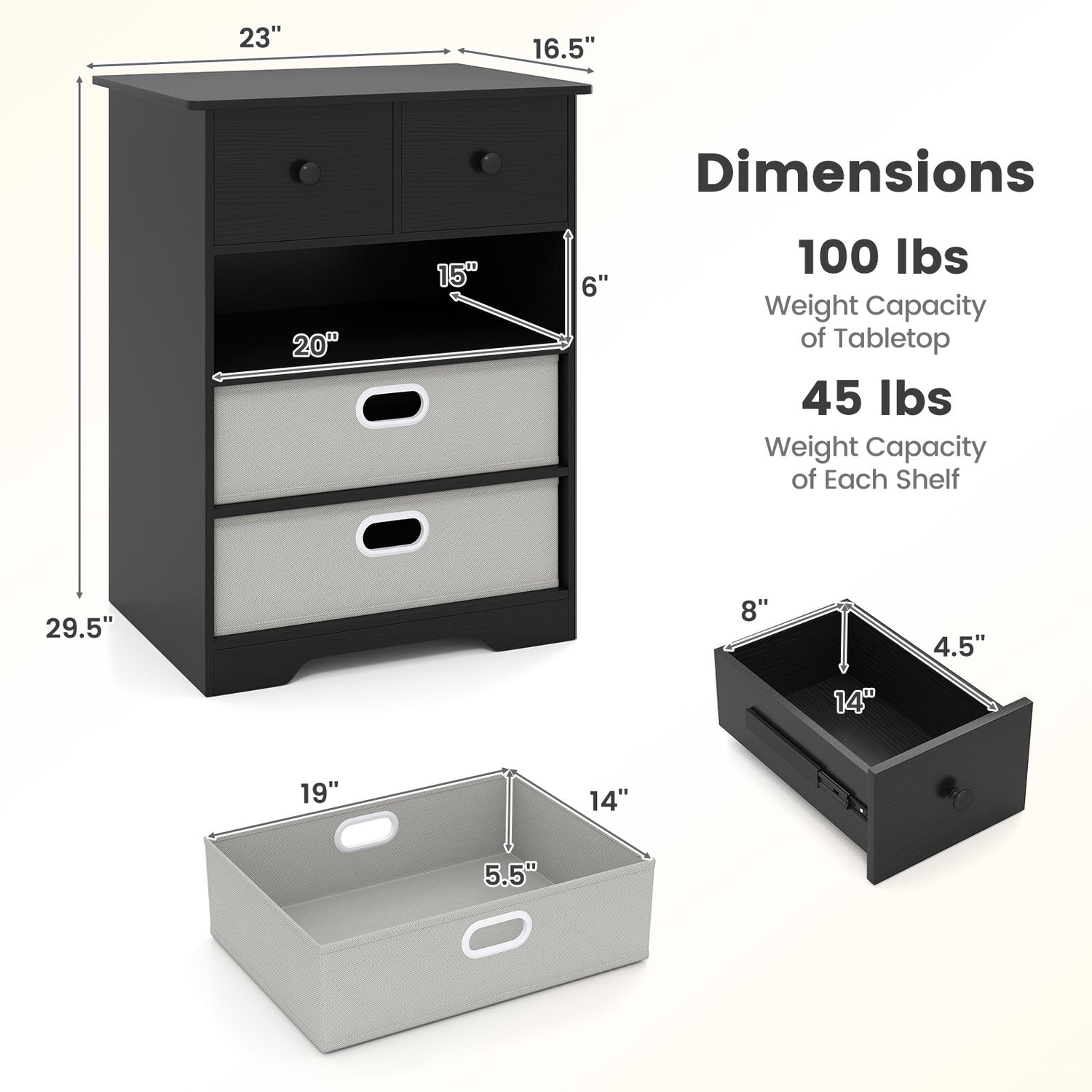 4-Drawer Dresser Modern Chest Storage Organizer with Open Shelves-Black