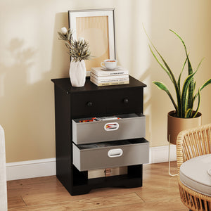 4-Drawer Dresser Modern Chest Storage Organizer with Open Shelves-Black