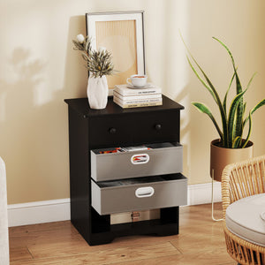 4-Drawer Dresser Modern Chest Storage Organizer with Open Shelves-Black