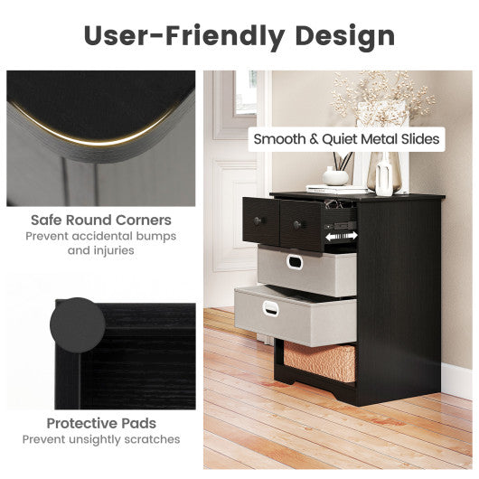 Nightstand with Charging Station and Drawer Sofa Side Table-Rustic Brown