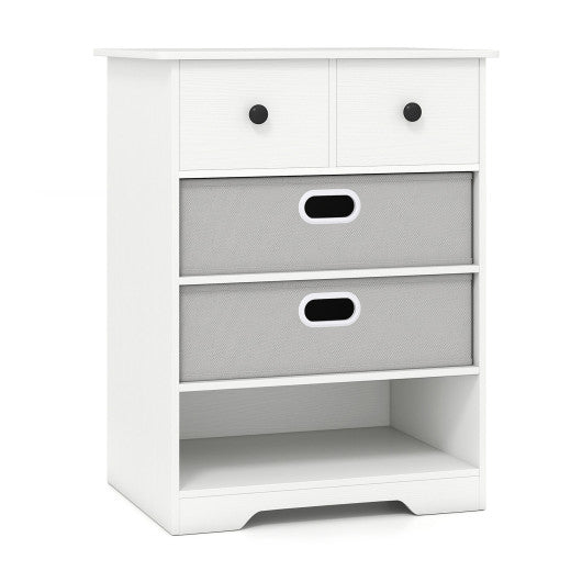 4-Drawer Dresser Modern Chest Storage Organizer with Open Shelves-White