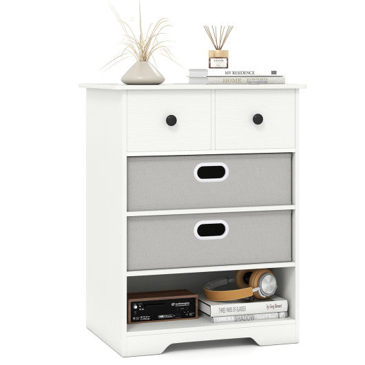 4-Drawer Dresser Modern Chest Storage Organizer with Open Shelves-White