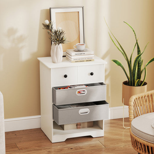 4-Drawer Dresser Modern Chest Storage Organizer with Open Shelves-White