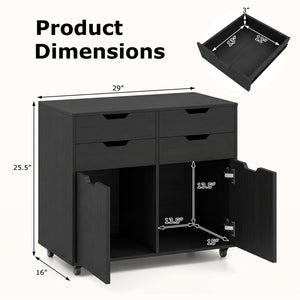 4 Drawer File Cabinet with Wheels for Home Office Organization-Black