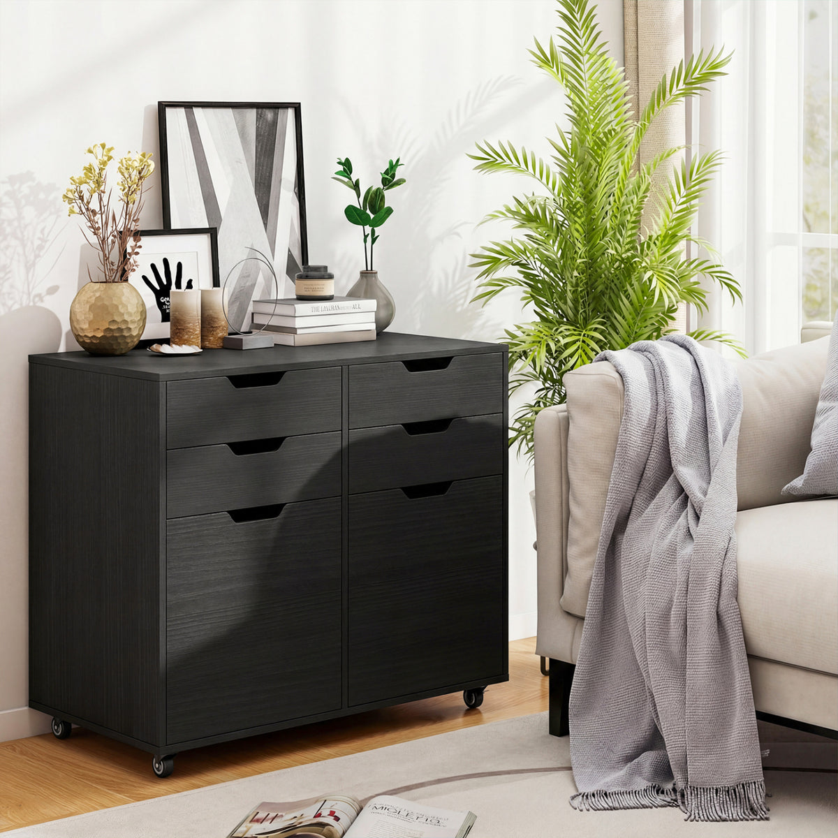 4 Drawer File Cabinet with Wheels for Home Office Organization-Black