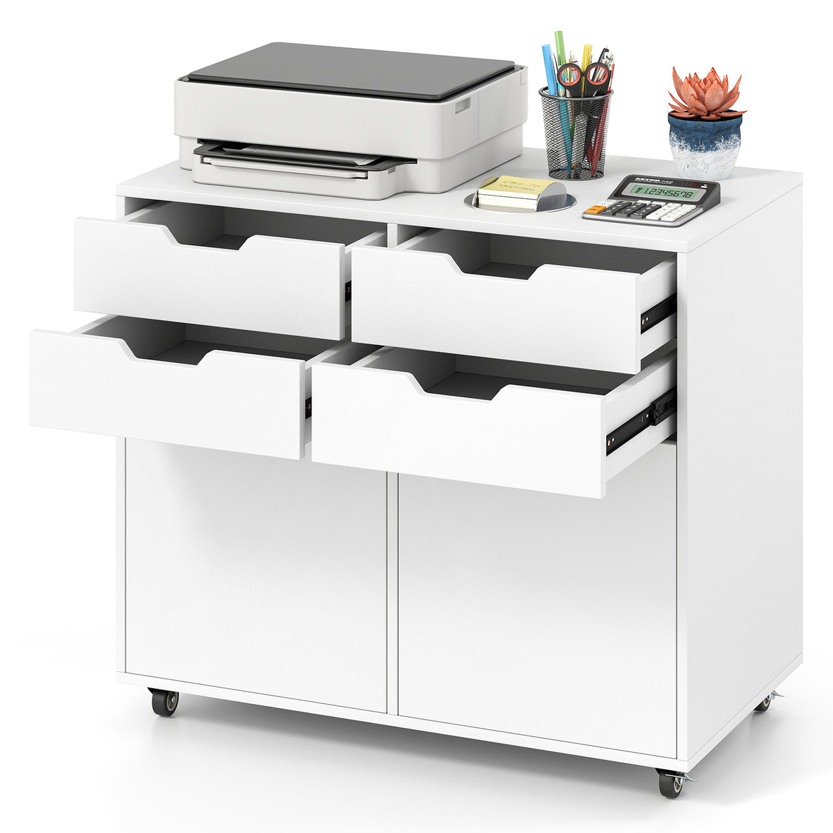 4 Drawer File Cabinet with Wheels for Home Office Organization-White