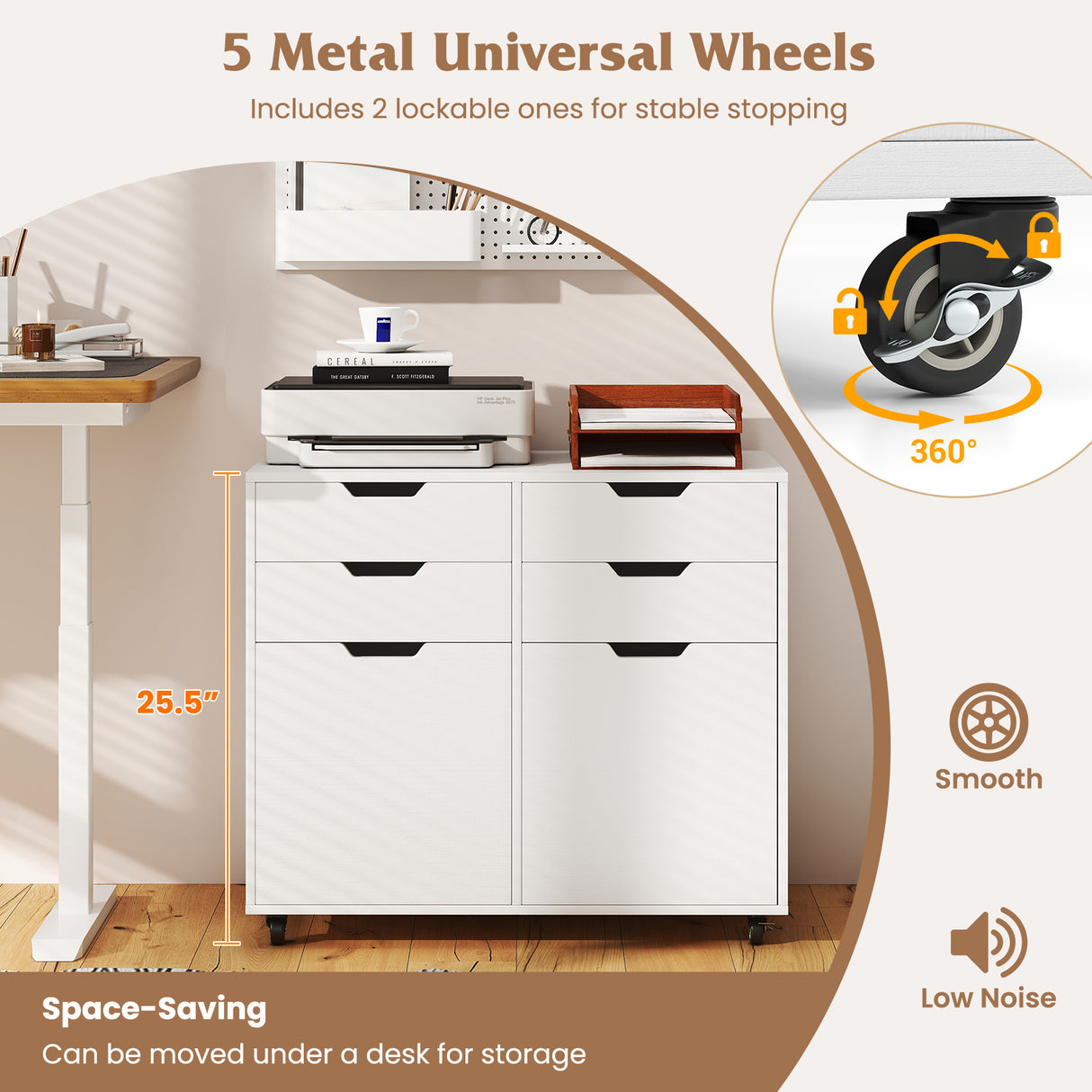 4 Drawer File Cabinet with Wheels for Home Office Organization-White