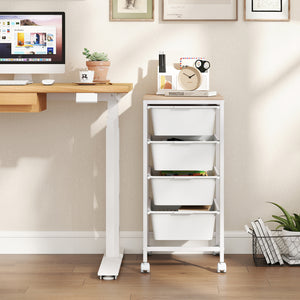 4-Drawer Rolling Storage Cart Mobile Utility Organizer with Wooden Tabletop and Lockable Wheels-White