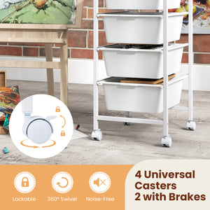 4-Drawer Rolling Storage Cart Mobile Utility Organizer with Wooden Tabletop and Lockable Wheels-White