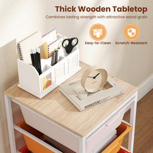 4-Drawer Rolling Storage Cart Mobile Utility Organizer with Wooden Tabletop and Lockable Wheels-Macaron