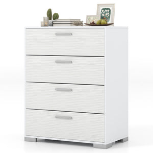 4 Drawer Storage Cabinet with Metal Legs Handles with Anti-Toppling Devices-White