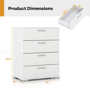 4 Drawer Storage Cabinet with Metal Legs Handles with Anti-Toppling Devices-White
