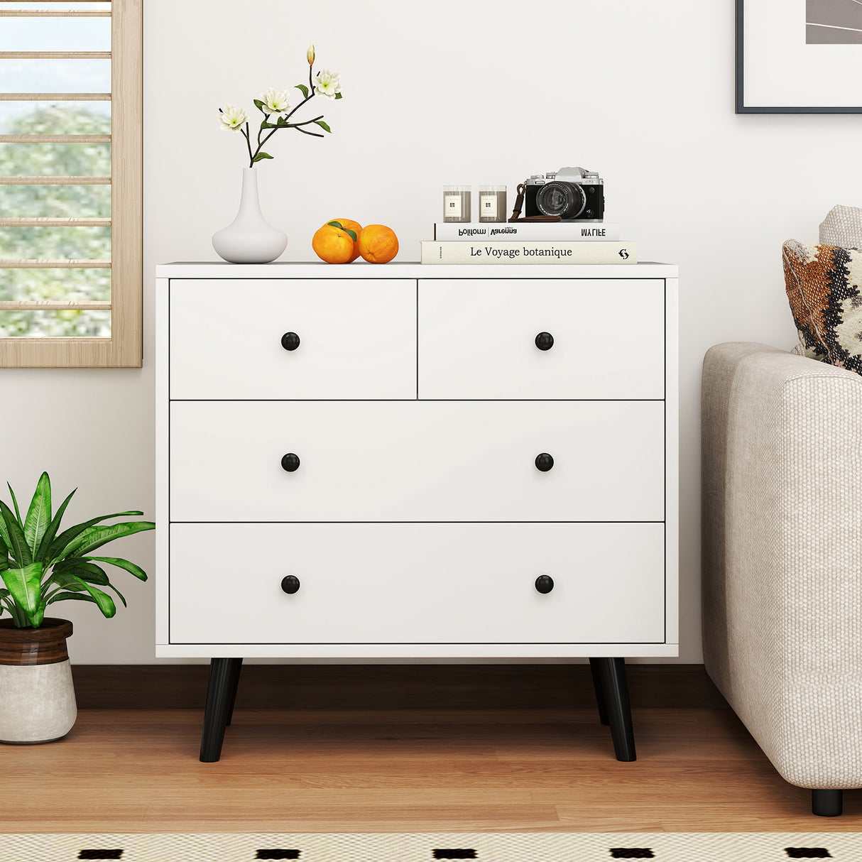 4 Drawers Dresser Chest of Drawers Free Standing Sideboard Cabinet-White