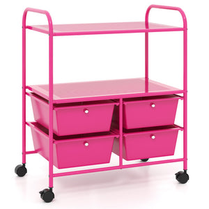 4 Drawers Shelves Rolling Storage Cart Rack-Hot Pink