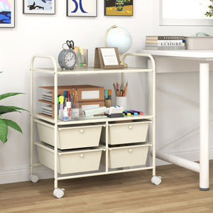 4 Drawers Shelves Rolling Storage Cart Rack-White