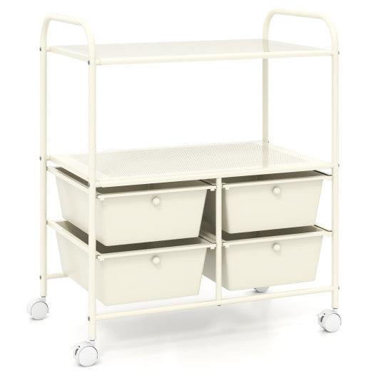 4 Drawers Shelves Rolling Storage Cart Rack-White