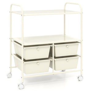 4 Drawers Shelves Rolling Storage Cart Rack-White