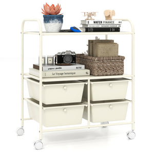 4 Drawers Shelves Rolling Storage Cart Rack-White