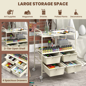 4 Drawers Shelves Rolling Storage Cart Rack-White