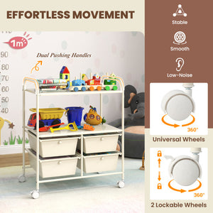 4 Drawers Shelves Rolling Storage Cart Rack-White